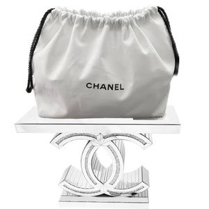 CHANEL white cotton canvas drawstring pouch cosmetic bag storage bag - AUTHENTIC